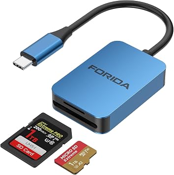FORIDA USB SD Card Reader, USB C 3.0 High Speed Dual Card Adapter Support DDR200 UP to 175MB/S, Compatible with V30 V60 V90 SD/TF Card, 2 Card Works Simultaneously for MacBook,iPhone