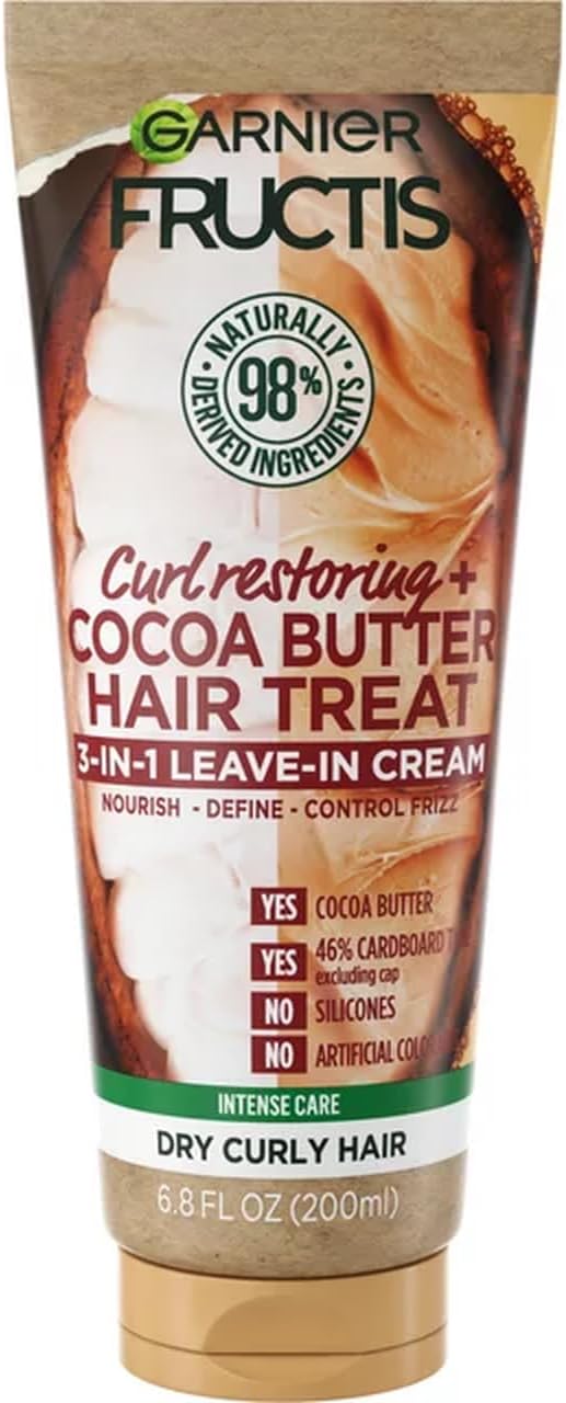 Fructis Curl Restoring Cocoa Butter Hair Treat 3 In 1 Leave In Cream 6.8oz/ 200ml, Brown