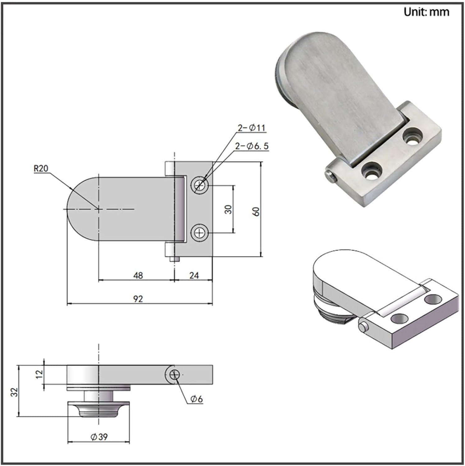 Stainless Steel 180 Degree Rotating Hinge Industrial Electrical and Motor Equipment 1Pcs(Perforated)