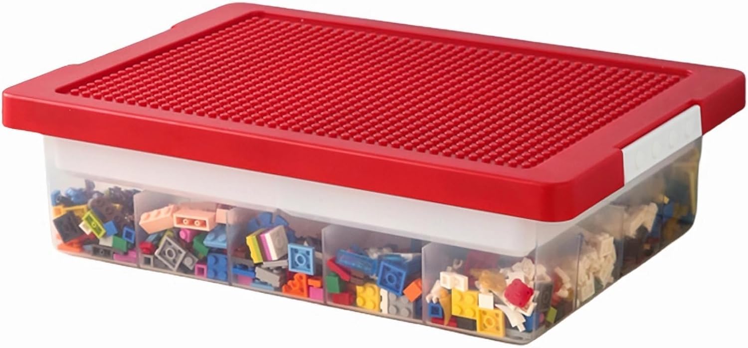 Edu Toys Toy Bricks Blocks Organizer Bins with Compartments, Building Blocks Storage, Storage Containers for Building Brick Blocks Storage, Plastic Stackable Organizer Bin Toy Chest (Red)-image-43