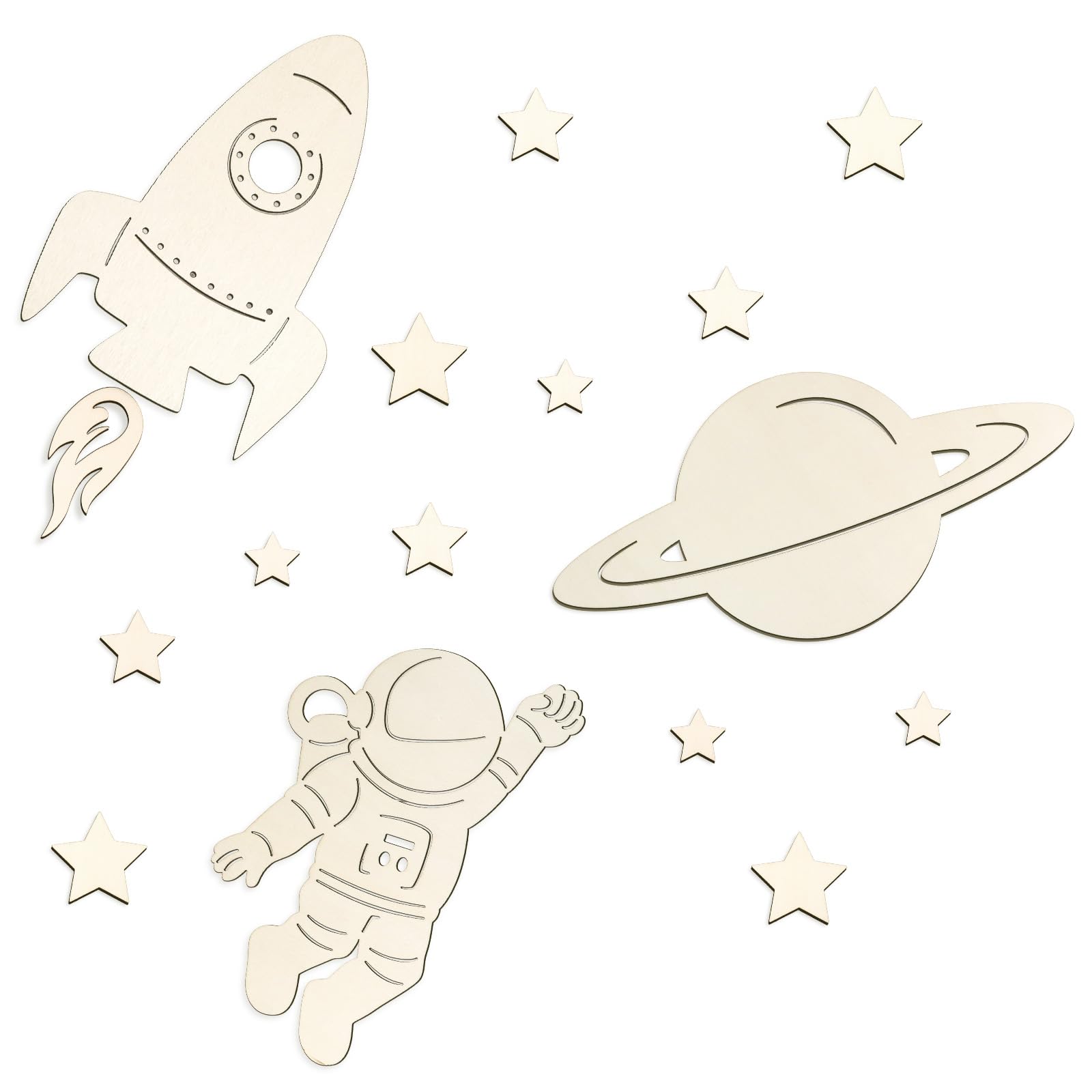 COLOFALLA Decoración Pared Madera Bebé Infantil Universo Astronauta, Esculturas de Pared Adornos Dormitorio Niños para Pintar Diy Colorear Manualidades