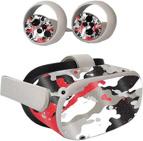 MIGHTY SKINS Piel brillante con purpurina compatible con Oculus Quest 2 Camuflaje rojo Acabado de purpurina protector, duradero de alto brillo