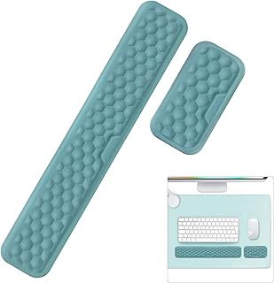 Giecy Keyboard Wrist Support and Mouse Wrist Rest Set, Ergonomic Wrist Rest Relief Wrist Pain for Home Office Computer Desk, Laptop, Gaming, Typing with Memory Foam Massage Holes (Green)