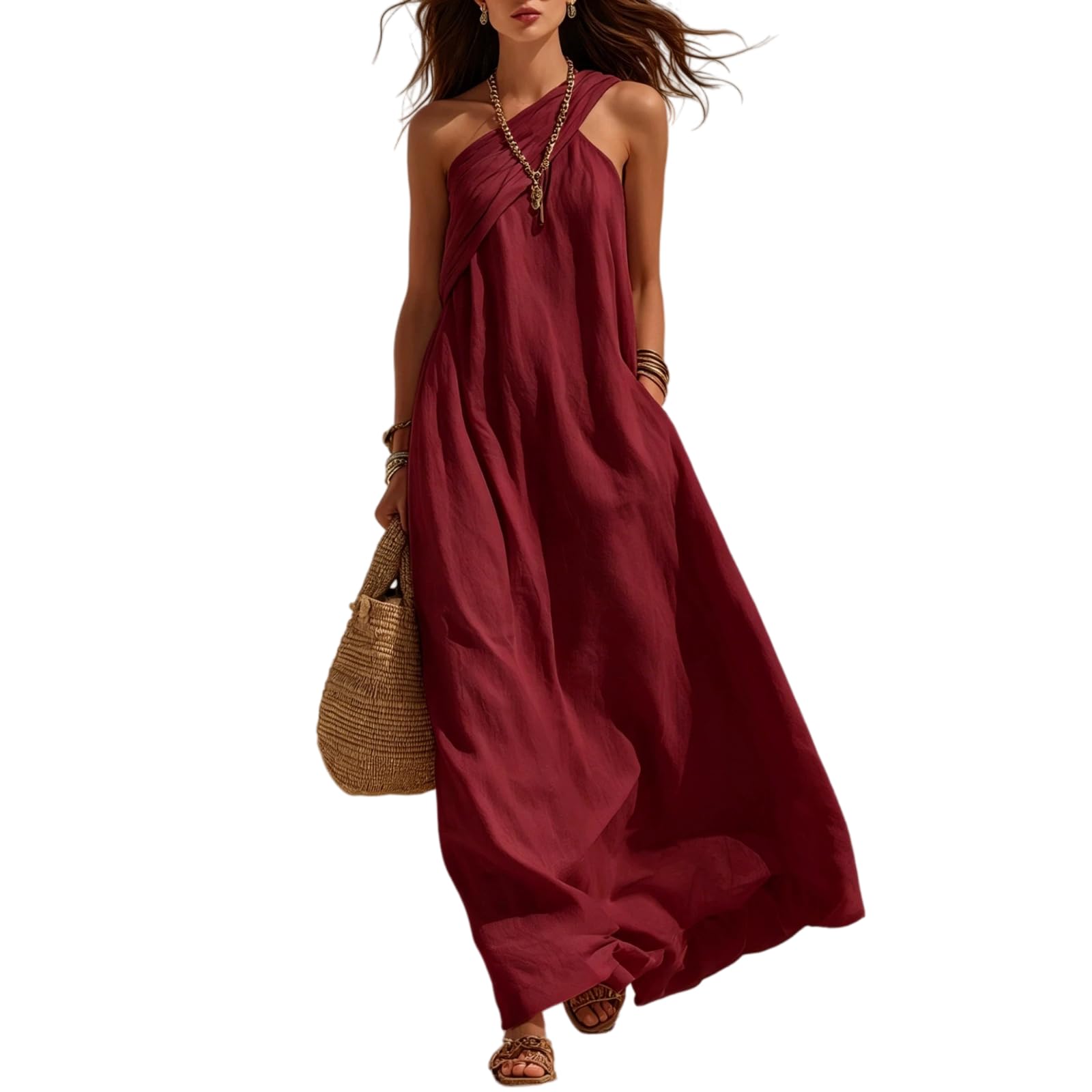 Vestido Casual Plisado con torceras para Mujer, Holgado y sólido para el día