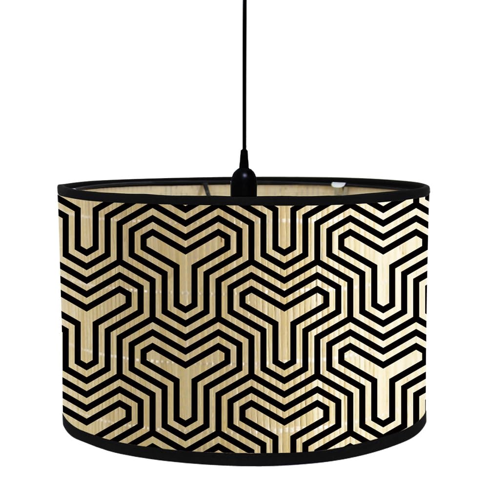 Morbuy Lampshade for Table Lamps, Black White Geometry Drum Ceiling Lampshade Bamboo Hotel Home Decorative Pendant Lamp Shade, for Wall Lamp, Bedside Lamp and Floor Lamp (Style J)