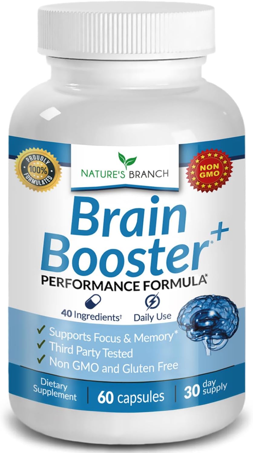 618M6GC5nWL._AC_SL1500_ 40-in-1 Brain Booster Supplement for Focus, Memory, Clarity, Energy | Advanced Vitamins Plus eBook | for Men & Women, Cognitive Function Nootropic Support with DMAE, Mind Health Formula | 60 Capsules