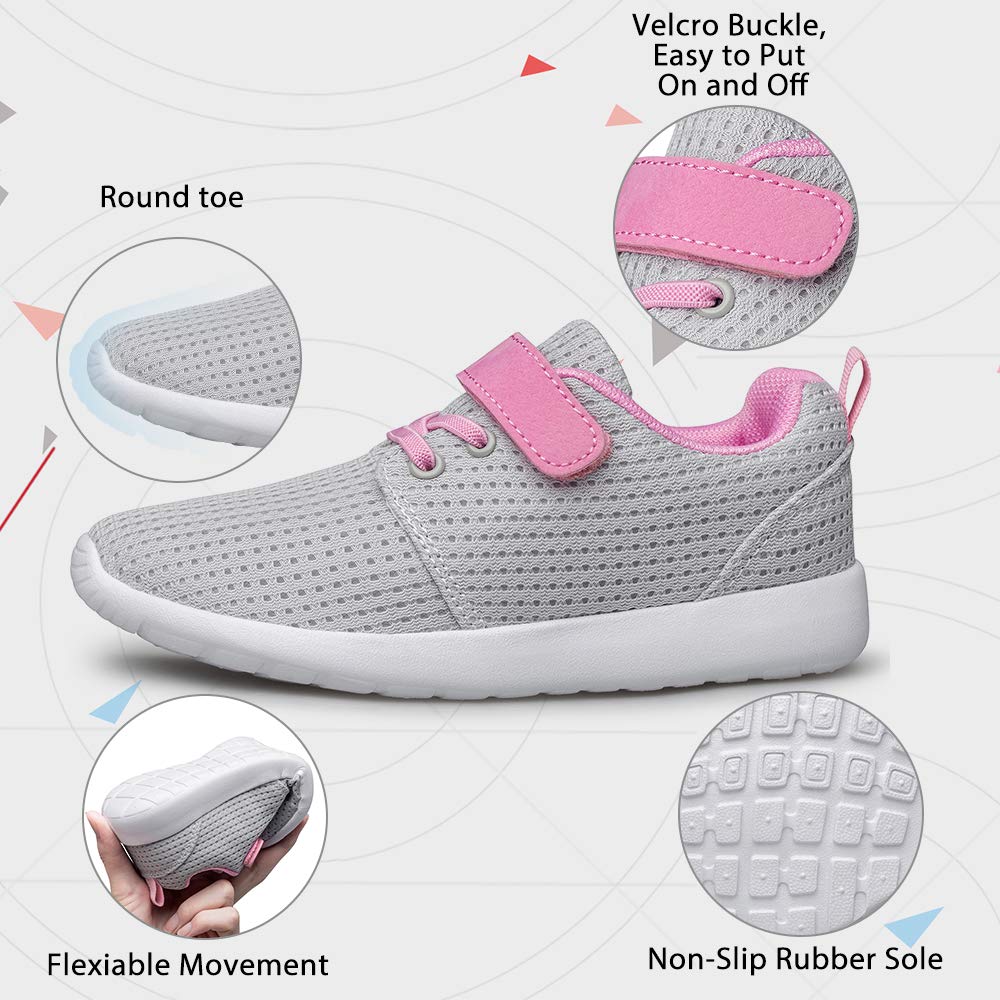 TOEDNNQI - Lekkie i oddychające buty sportowe dla chłopców i dziewcząt, Szary różowy, 27 EU