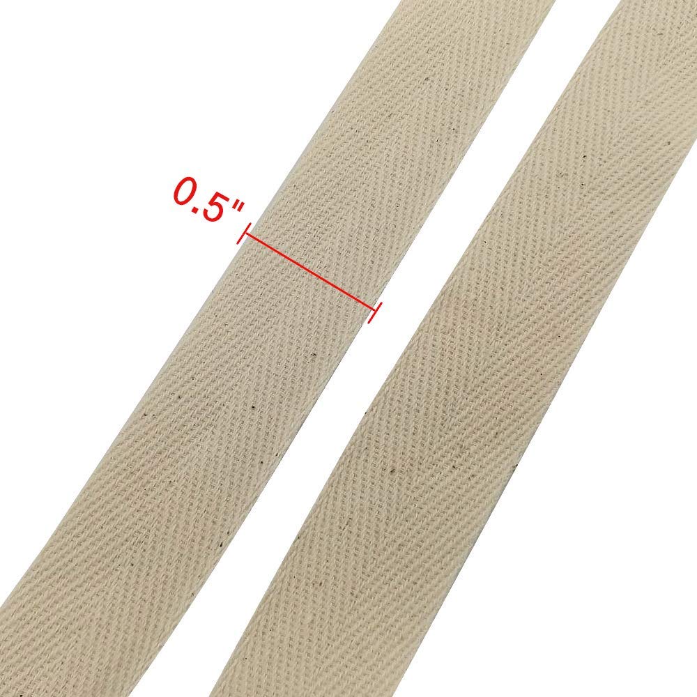 Cinta de sarga de algodón natural, 50 yardas, 1/2 pulgada, cinta de bies, espiguilla, cinta de cincha para delantal, costura, costura, costura y manualidades