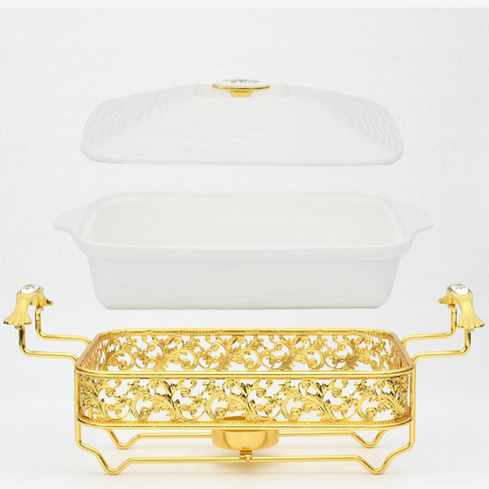 Juego de Platos rectangulares de cerámica para Frotar, 1,5/2,5 L, Servidor de Buffet con Tapa y Soporte de Combustible, para Equipo de Buffet de Fiesta, Boda (1,5 L)