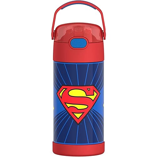 THERMOS FUNTAINER Water Bottle with Straw - 12 Ounce - Kids Stainless Steel Vacuum Insulated Water Bottle with Lid, Superman