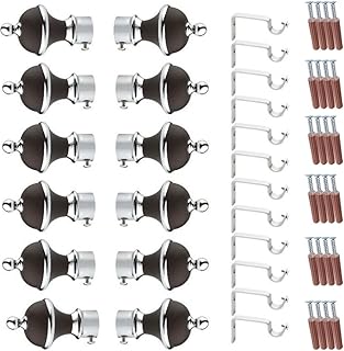 GLOXY Manjira Shape Stainless Steel & ABS Curtain Bracket Parda Holder with Support 1 Inch Rod Pocket Finials Designer Door and Window Rod Support Fittings, Curtain Rod Holder(Brown, Pair of 6)-picture-26