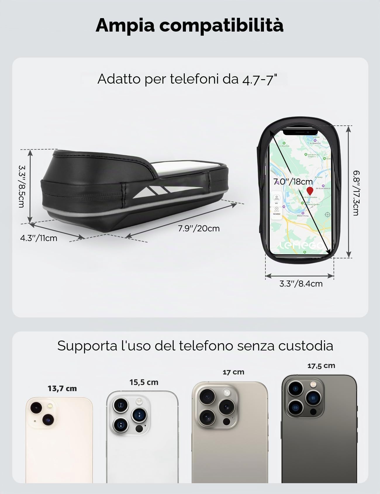 Vitalismo Borsa da Manubrio Bici, Porta Cellulare Bici Moto Impermeabile con Parapioggia Porta Telefono Bici MTB Monopattino Rotazione 360 Touch Screen, Borsa Bici per Telefono Sotto i 7 Pollici