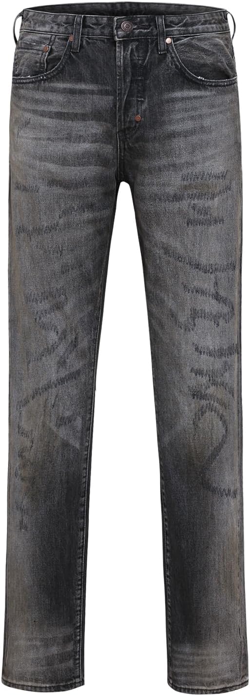 Men's Straight Tapered Leg Jeans Casual Mid Waist Vintage Denim Pants