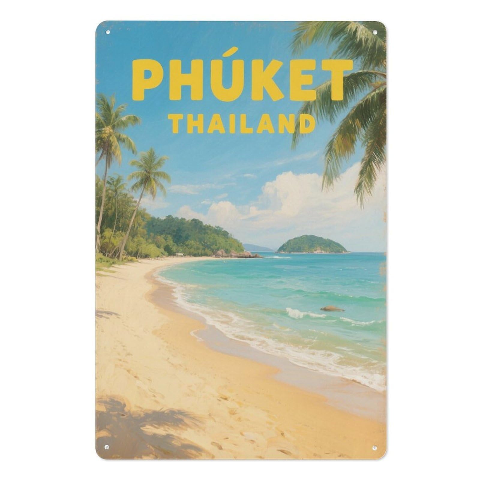 Phuket Thailand Retro Design Tin Paintings Vintage Tin Sign 08x12inch(20x30cm) Wall Art for Home Office Bedroom Living Room Cafes Wall Decor