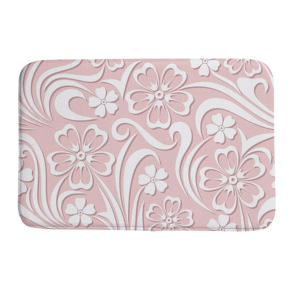 Tapis de bain floral rose et blanc en polaire corail 31x20 inch
