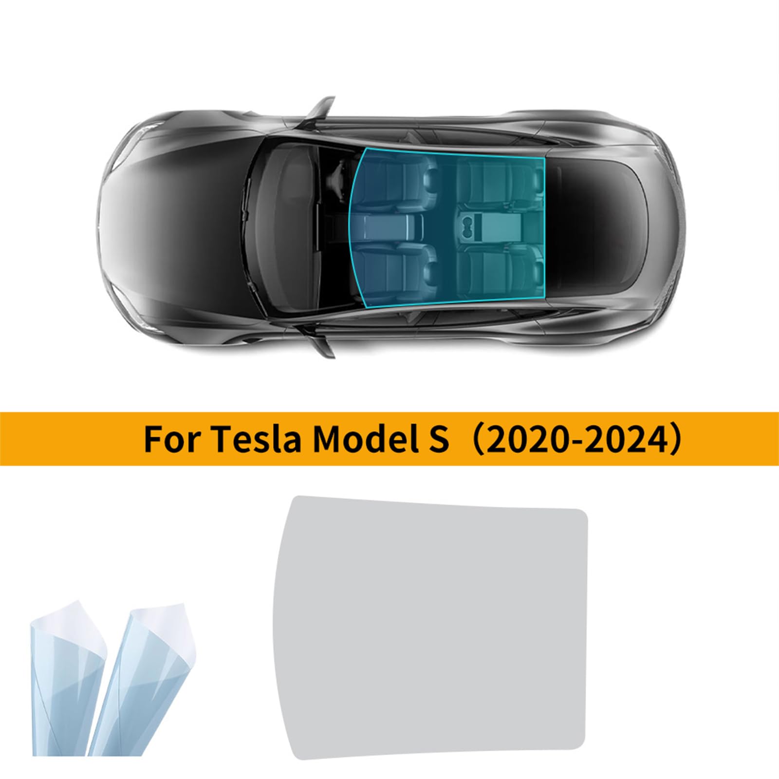 für Tesla Model S 2020-2024 8.5mil TPU PPF Solar Fenstertönung für Autodach Oberlicht Vorgeschnittene Selbstklebende Transparent Lackschutzfolie Zubehör Eisblau 1Stück