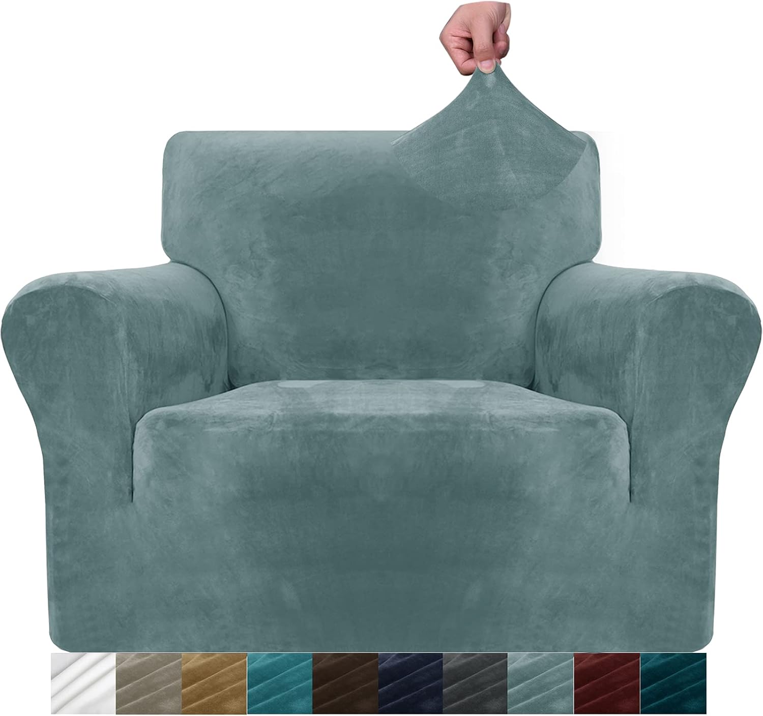 MAXIJIN Thick Velvet Chair Covers for Armchairs Super Stretch Non Slip Sofa Cover 1 Seater Dogs Cat Pet Living Room 1-Piece Elastic Couch Protector Chair Slipcover with Arms (1 Seater
