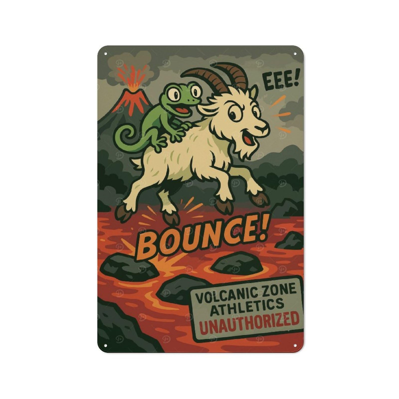 Retro Metal Plaque 30x20cm Featuring Volcanic Zone Athletics Unauthorized Bounce!, Bistro Wall Plaque for Bakery, Diner, Cafe Or Family Room