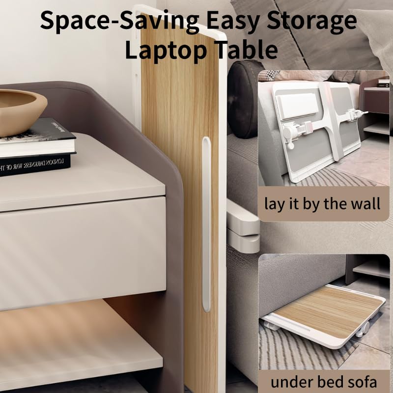 Faltbarer Laptop-Schreibtisch, Holzmaserung, große Fläche, Größe XXL, 70 x 45 cm, 8 Höhen und Winkel, verstellbarer Betttisch, Lerntablett, Laptop-Ständer für Bett, Couch, Sofa mit 2 Stoppern