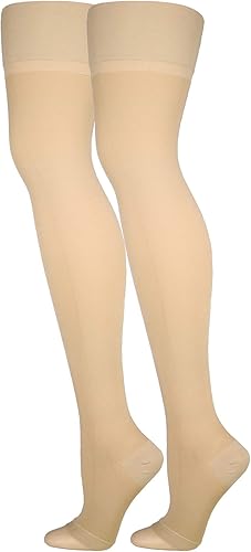 Miniatura 9 de Truform Medias de compresión 20-30 mmHg hasta el muslo con punta abierta, color beige