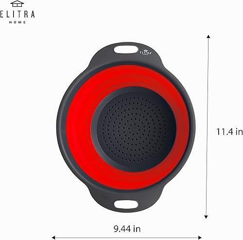 Miniatura 4 de Colador plegable, 2 piezas grande y pequeño colador de cocina de silicona para escurrir pasta, verduras y frutas - ROJO - por ELITRA HOME
