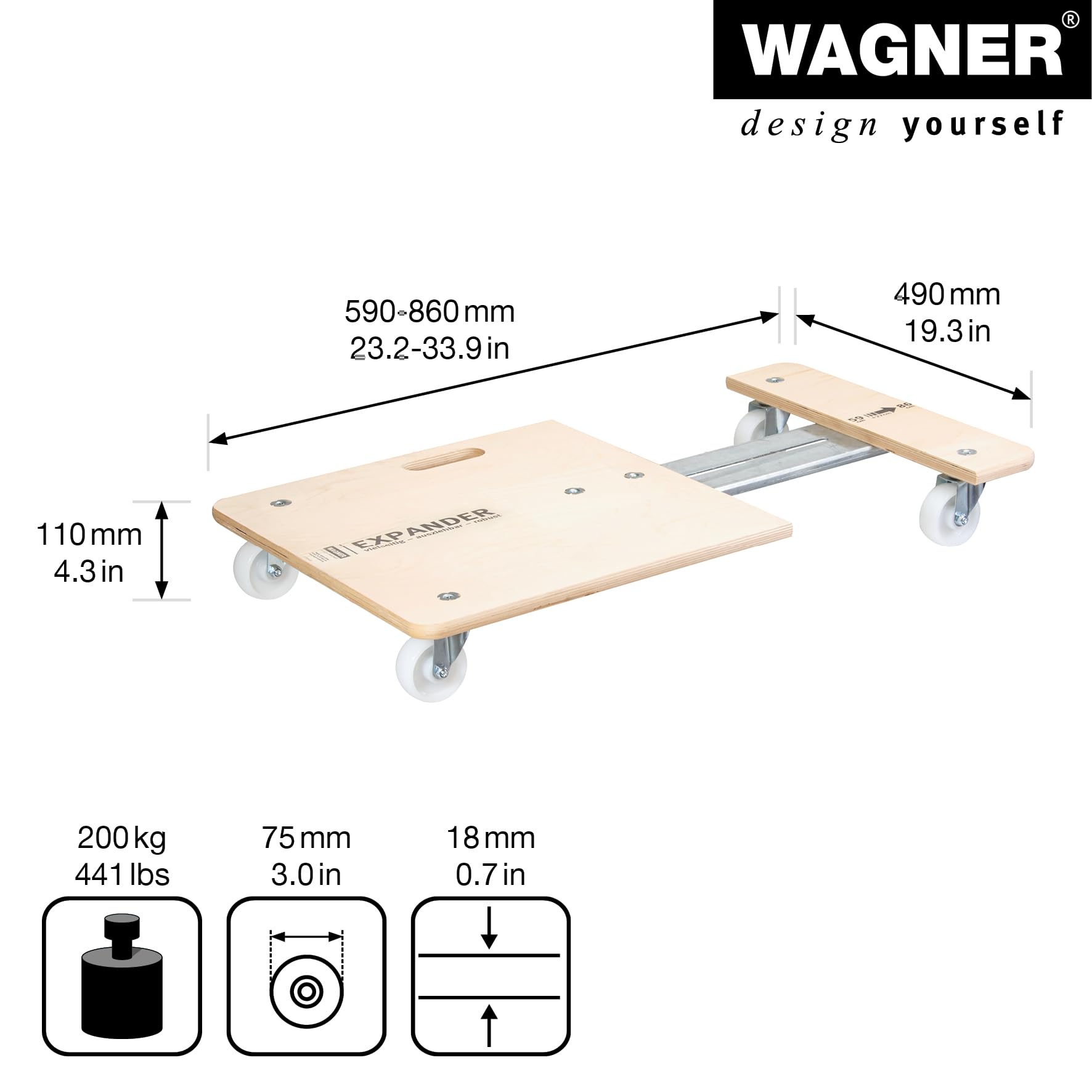 WAGNER, naturalny, (dł.) 59-86 x (szer.) 49 x (wys.) 11 cm