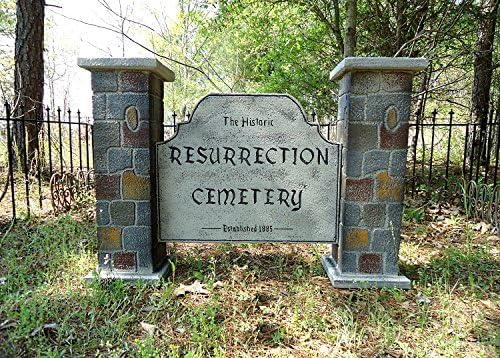 Historic Resurrection Cemetery Entrance Sign Halloween Prop Double Sided