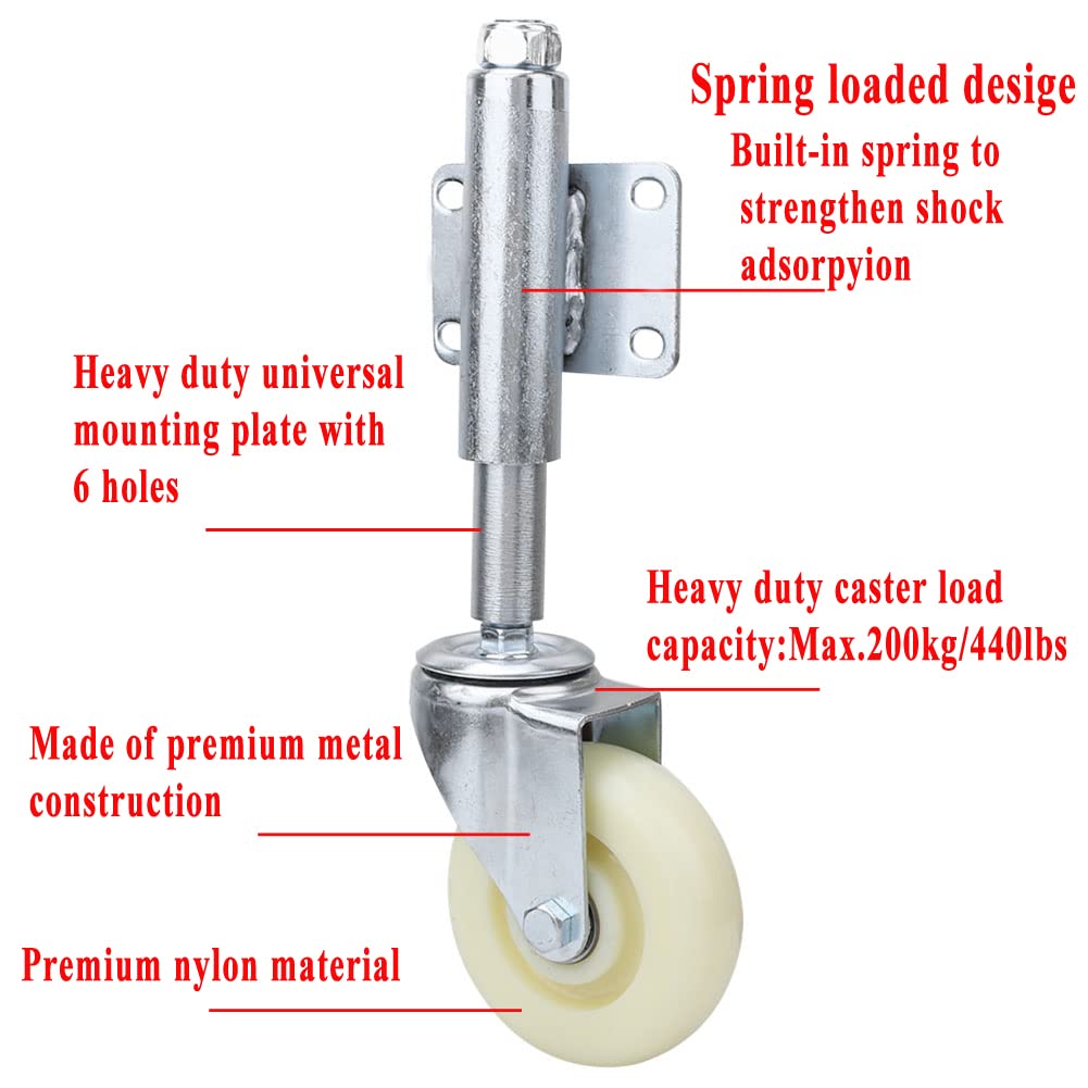 Eurobuy 4in Schwere Federbelastete Lenkrolle Nylon Tor Rad 440Lbs Tragfähigkeit