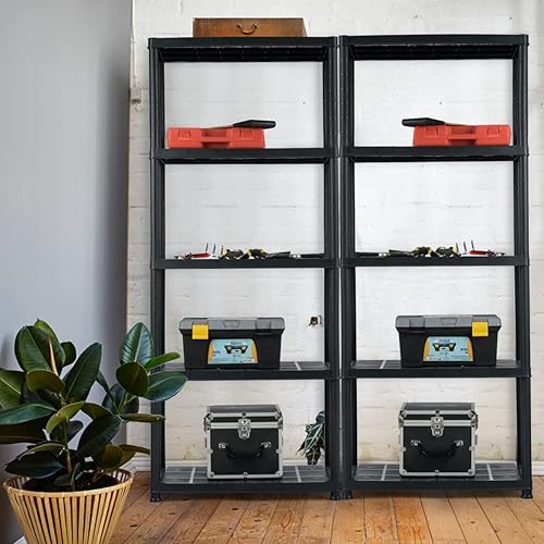 Vista 13 de LDAILY Estantes de almacenamiento de plástico de 5 niveles, estante de garaje fácil de montar, unidad de estante independiente multiusos, estantería