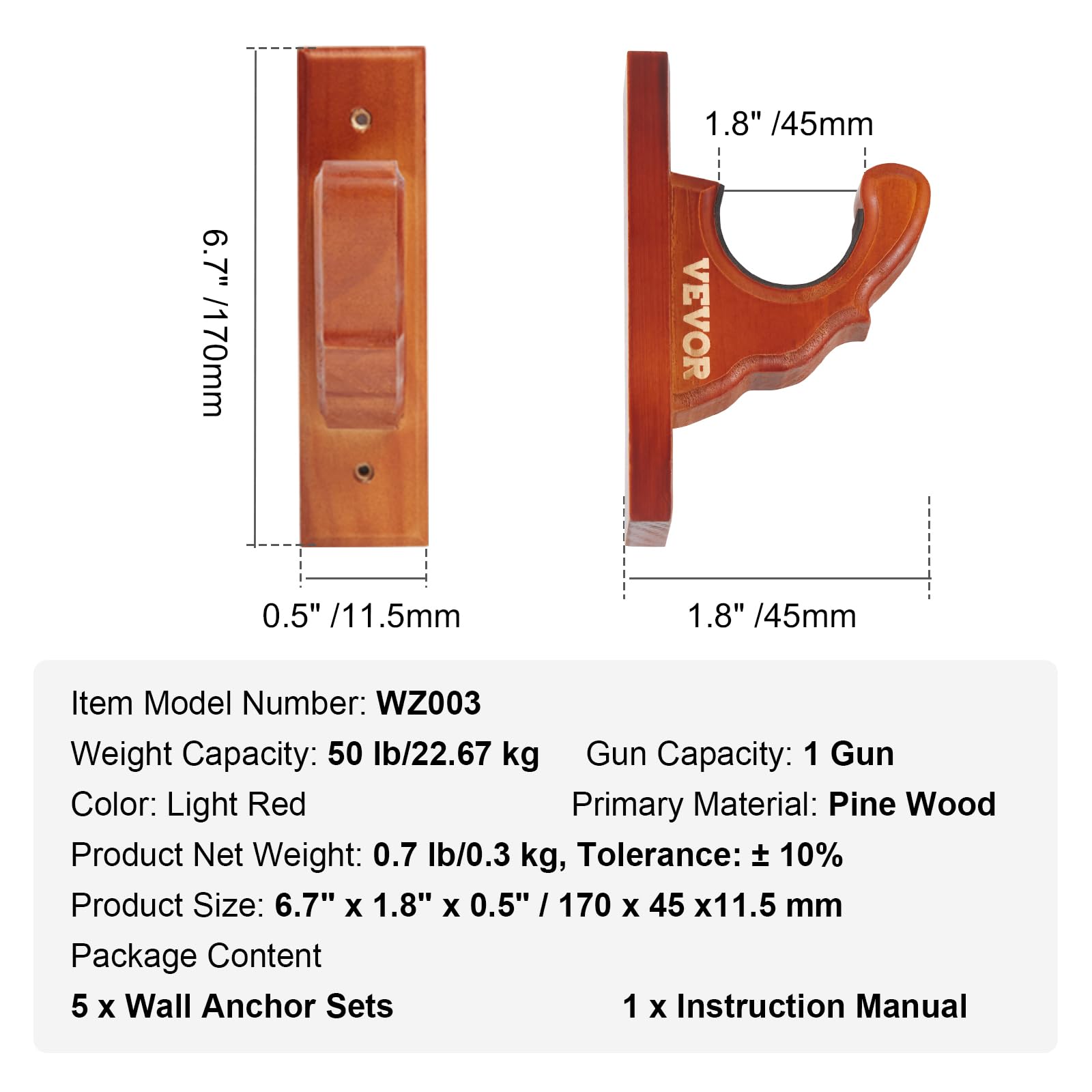 VEVOE Supporto da Parete per Porta Pistole, Porta Pistole Orizzontale e Ganci per Fucili, Espositore da Parete per Pistola Singola, Porta Pistole con Imbottitura Morbida per Fucili