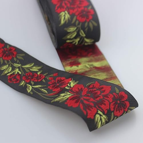 Miniatura 4 de IDONGCAI Cinta Jacquard Boho de 10 yardas - Tela de bordado floral de encaje negro para coser y adornos