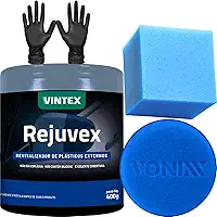 REJUVEX VONIXX REVITALIZADOR DE PLÁSTICOS EXTERNOS PARA-CHOQUE + APLICADOR DE ESPUMA LUVA NITRILICA