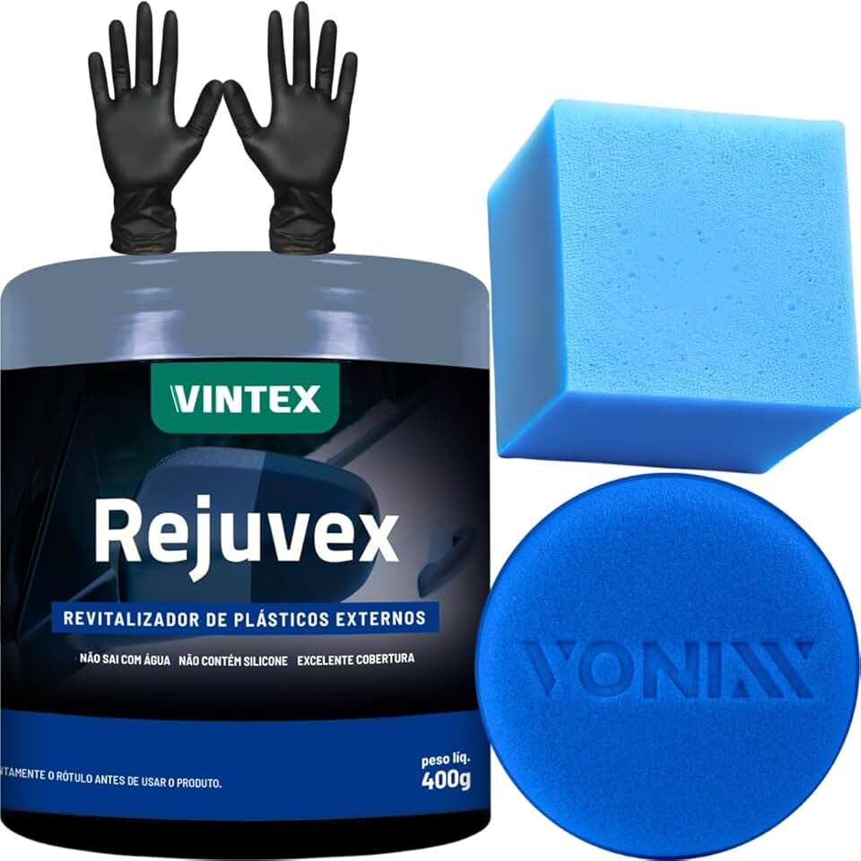 REJUVEX VONIXX REVITALIZADOR DE PLÁSTICOS EXTERNOS PARA-CHOQUE + APLICADOR DE ESPUMA LUVA NITRILICA