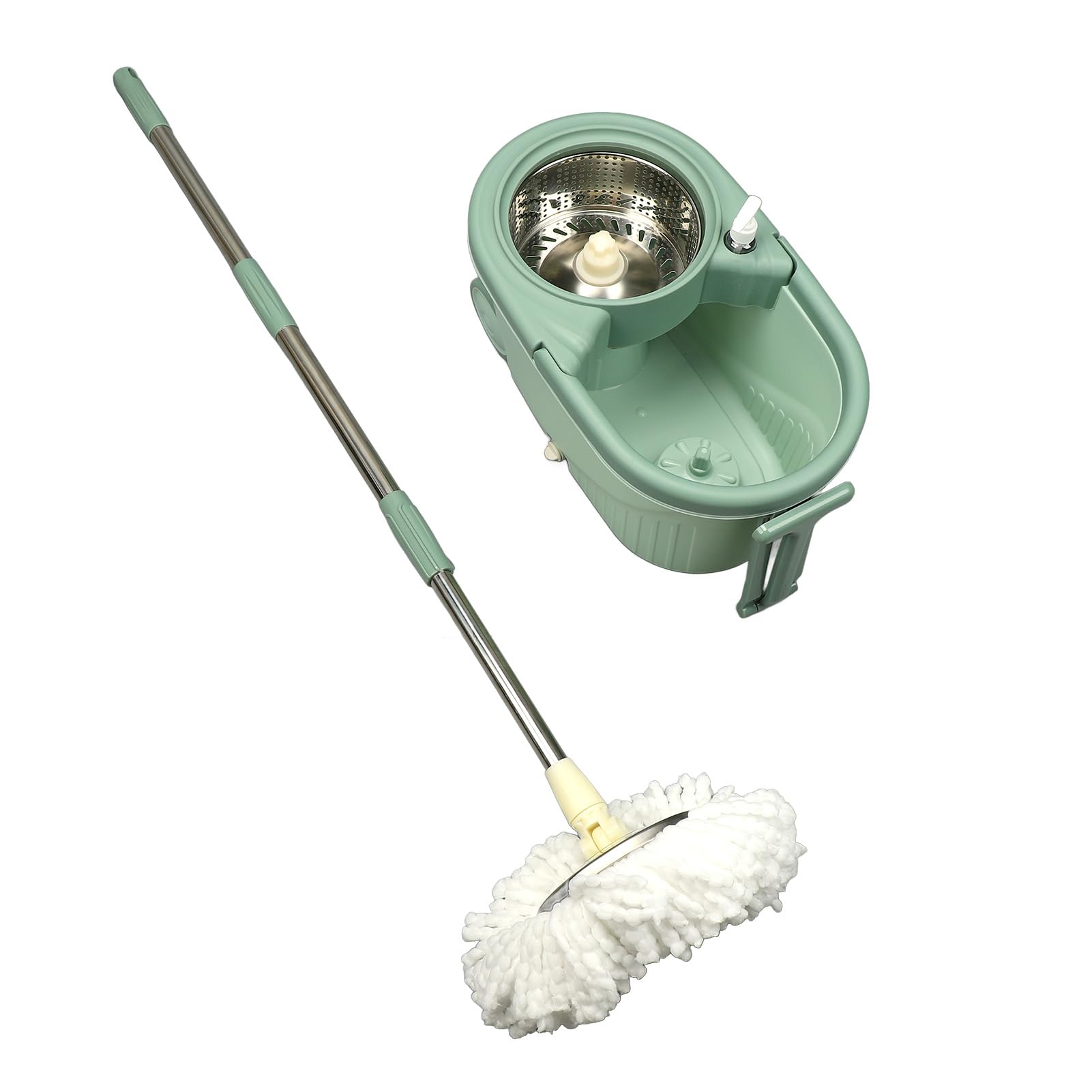 Kit de Limpieza de Suelo con Cubo de Fregona Giratoria 360º para Esquinas y Debajo Muebles, Lavable y Reutilizable, Sin Agacharse ni Mojarse las Manos para Hogar, Oficina, Cocina