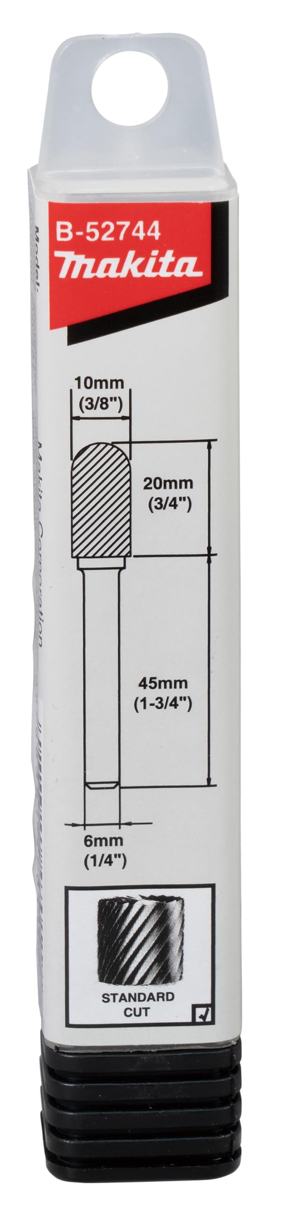 Makita B-52744 Fresa Esférica 10x20 mm Ø6 mm (3/8x3/4" Ø1/2") Un Solo Diente