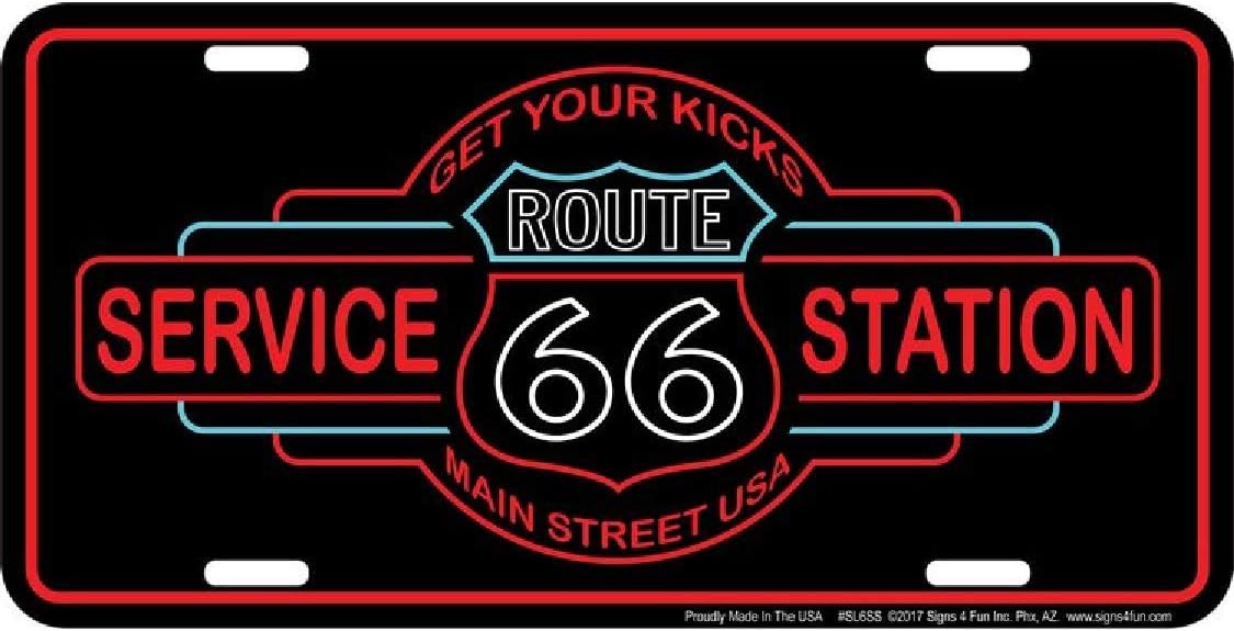 Signs 4 Fun Parody – Placa de matrícula  Estación de servicio Route 66  Placa decorativa de 12 x 6 pulgadas  Placa decorativa para vehículopared
