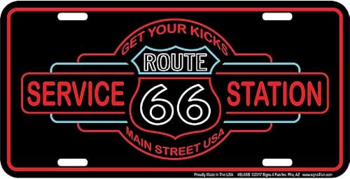 Signs 4 Fun Parody - Placa de matrícula  Estación de servicio Route 66  Placa decorativa de 12 x 6 pulgadas  Placa decorativa para vehículopared