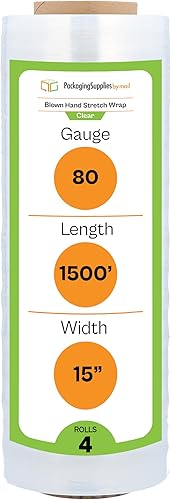 Miniatura 1 de PSBM - Envoltura elástica, paquete de 4, 15 pulgadas x 1500 pies, calibre 80, adherencia de plástico transparente, rollos de película elástica