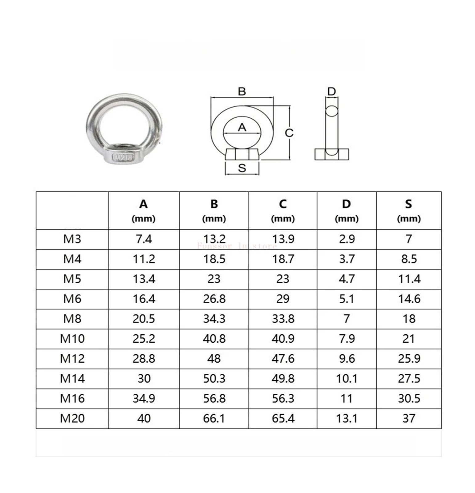 1-10 Uds tuercas de perno de ojo M3 ~ M24 longitud 9mm-80mm 304 anillo de tornillo de elevación de acero inoxidable agujero de bucle de enganche for cuerda de Cable(Nut,M12_10PC)