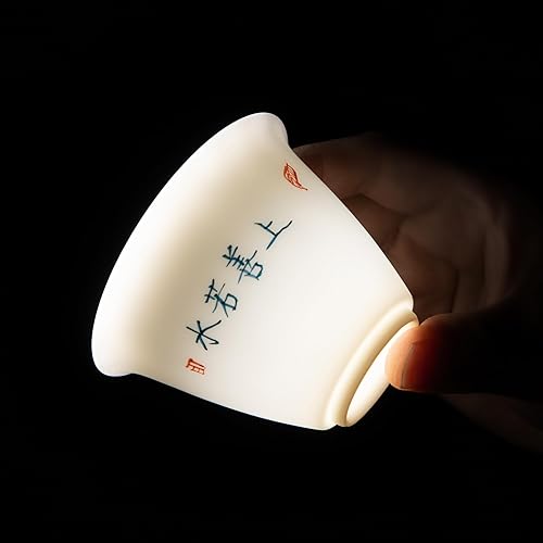 Miniatura 7 de SILINE Juego de Gaiwan de porcelana blanca de jade hielo,delgadosin esmaltartranslúcidopintado a mano China Gongfu Tea Cup Set -ShangShanRuoshui
