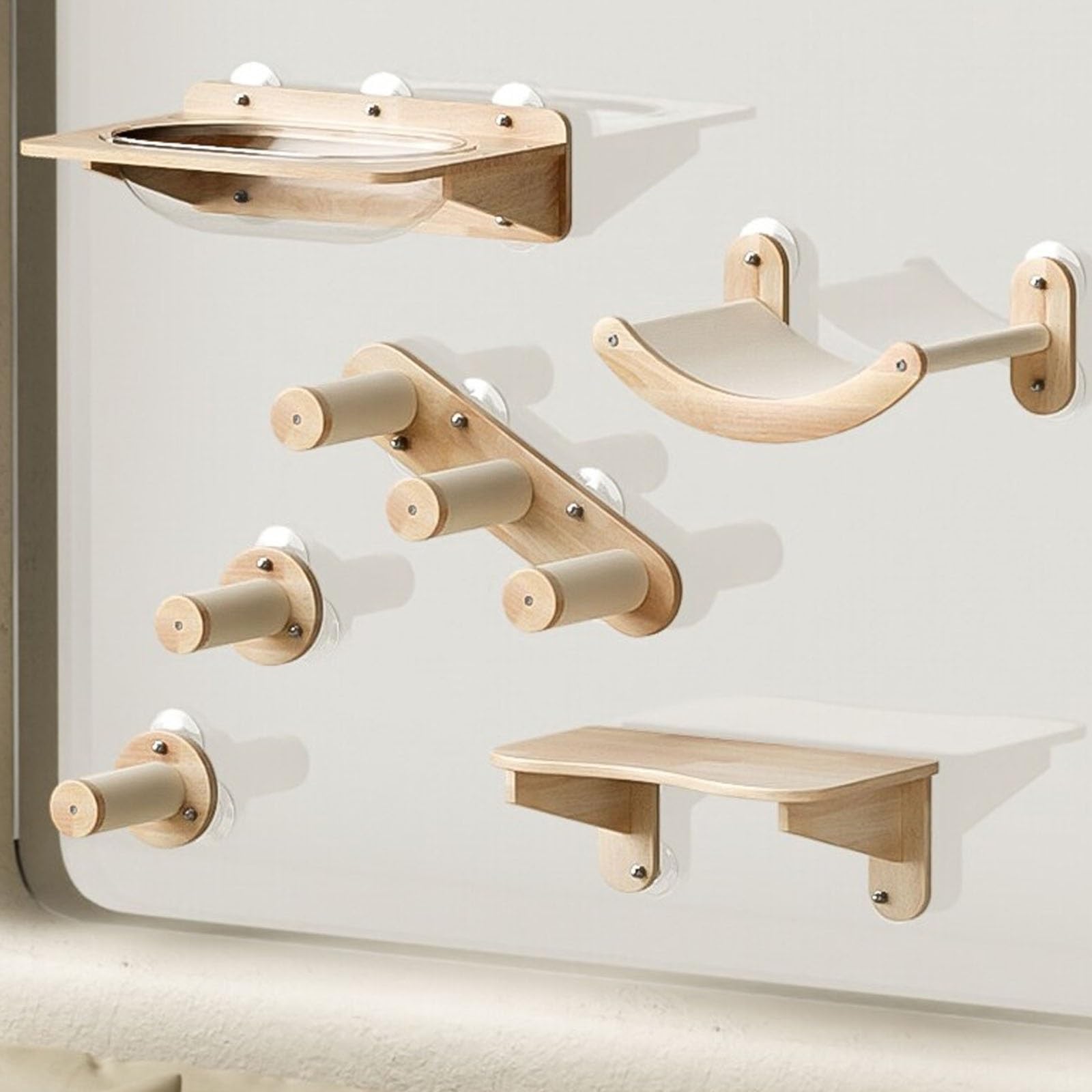 Trespolo per Gatti, Torre Tiragraffi E Percorso A Parete: Struttura In Legno, Facile da Installare E Componibile A Piacimento(Single cylindrical step)