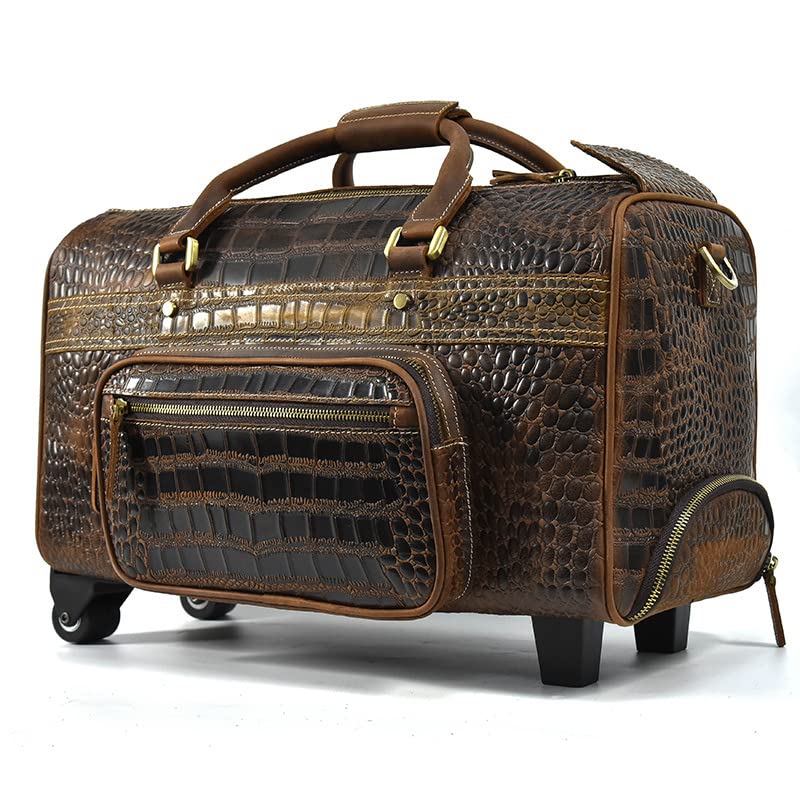 Mens leather cowhide pole case Vintage cowhide travel bag Large capacity suitcase Business travel handbag