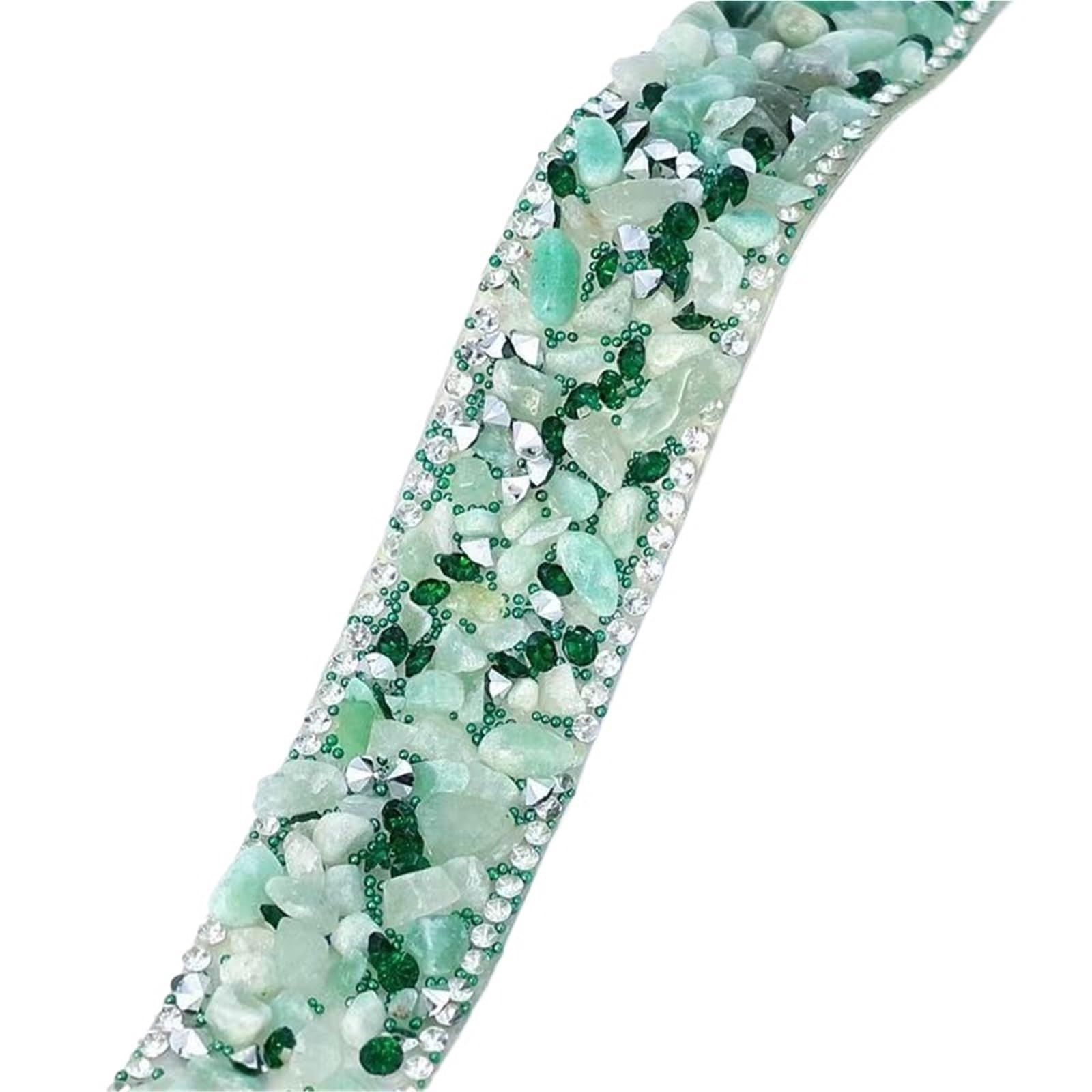 Glitter Tape, DIY Multicolor Rhinestone Ribbon Roll 2 Yards Crystal Fix Tape Applicator Sewing Trim(Green)