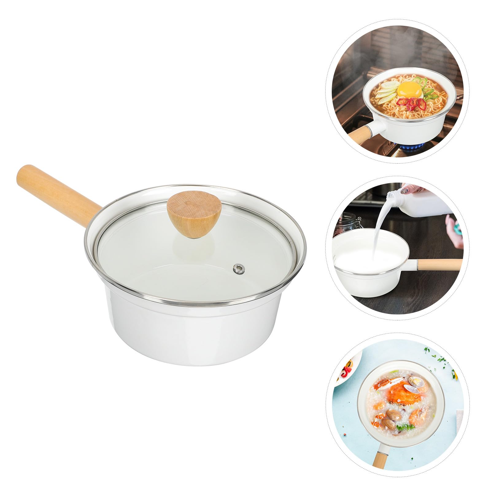 INOOMP Emaillierter Küchenmilchtopf mit Ergonomischem Design und Weißer Emaille für Familien und Restaurants Einfacher Griff als Antihaft Topf und Küchenzubehör