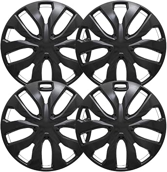 OxGord Hubcaps Wheel Covers - Set of 4 Hub Caps Wheels Rim Cover - Car Accessories Silver Hubcap Standard Steel Rims - Snap On Auto Tire Replacement Exterior Cap Black, 17 Inch