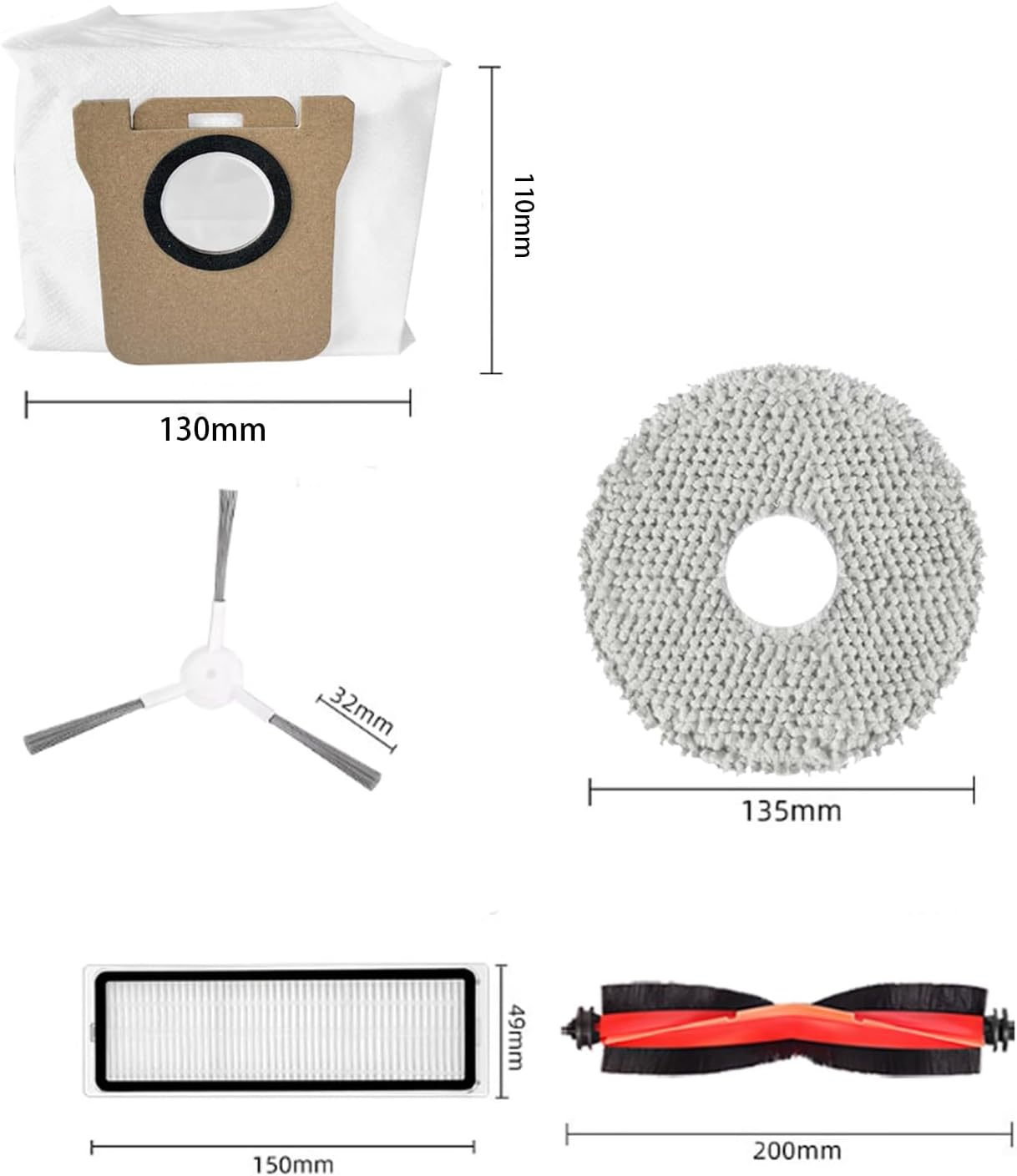 23pcs Accessories Kit for Xiaomi X20+ / X20 Plus / X10+ / X10 Plus Robot Vacuum,2 Main Brush,4 Filter,4 Side Brushes,6 Mop Pads,6 Dust Bags,1Cleaning Tool Replacement Parts (Blackhead Main Brush)