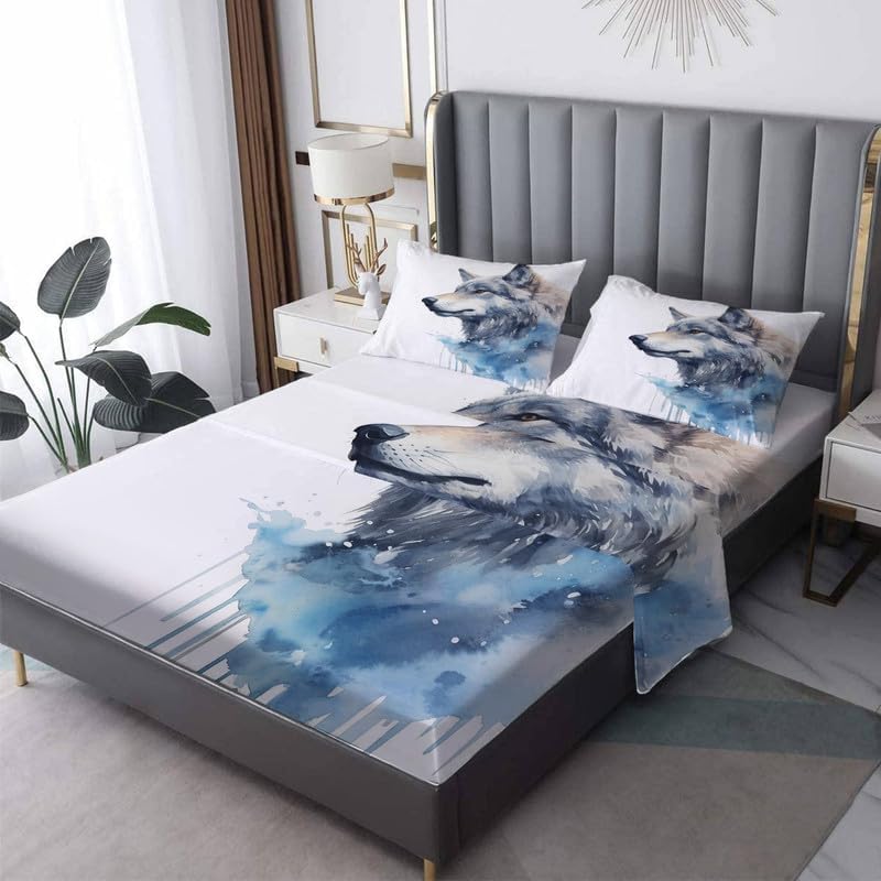 Miniatura 8 de Juego de sábanas Queen  Sábanas de cama de lobo, sábanas y fundas de almohada de color negro y dorado, microfibra suave, bolsillo profundo y sin