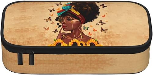 Miniatura 7 de yngviud Estuche para bolígrafos Afro Mujer Afro Afro, Organizador de Almacenamiento de Papelería Multifunción de Gran Capacidad - 2 Compartimentos