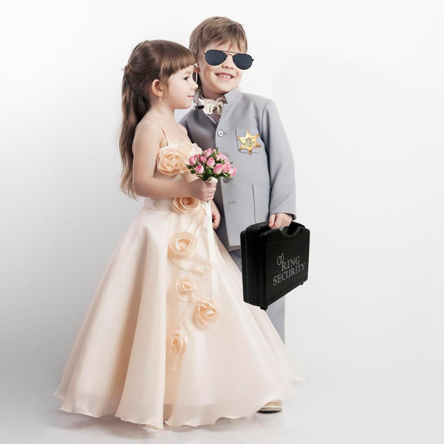 8PCS Wedding Ring Bearer Security Set Wedding Gifts Outfit Stuff Security Badge Ring Bearer Box Flower Girl Groomsmen Proposal Gifts for Little Boys