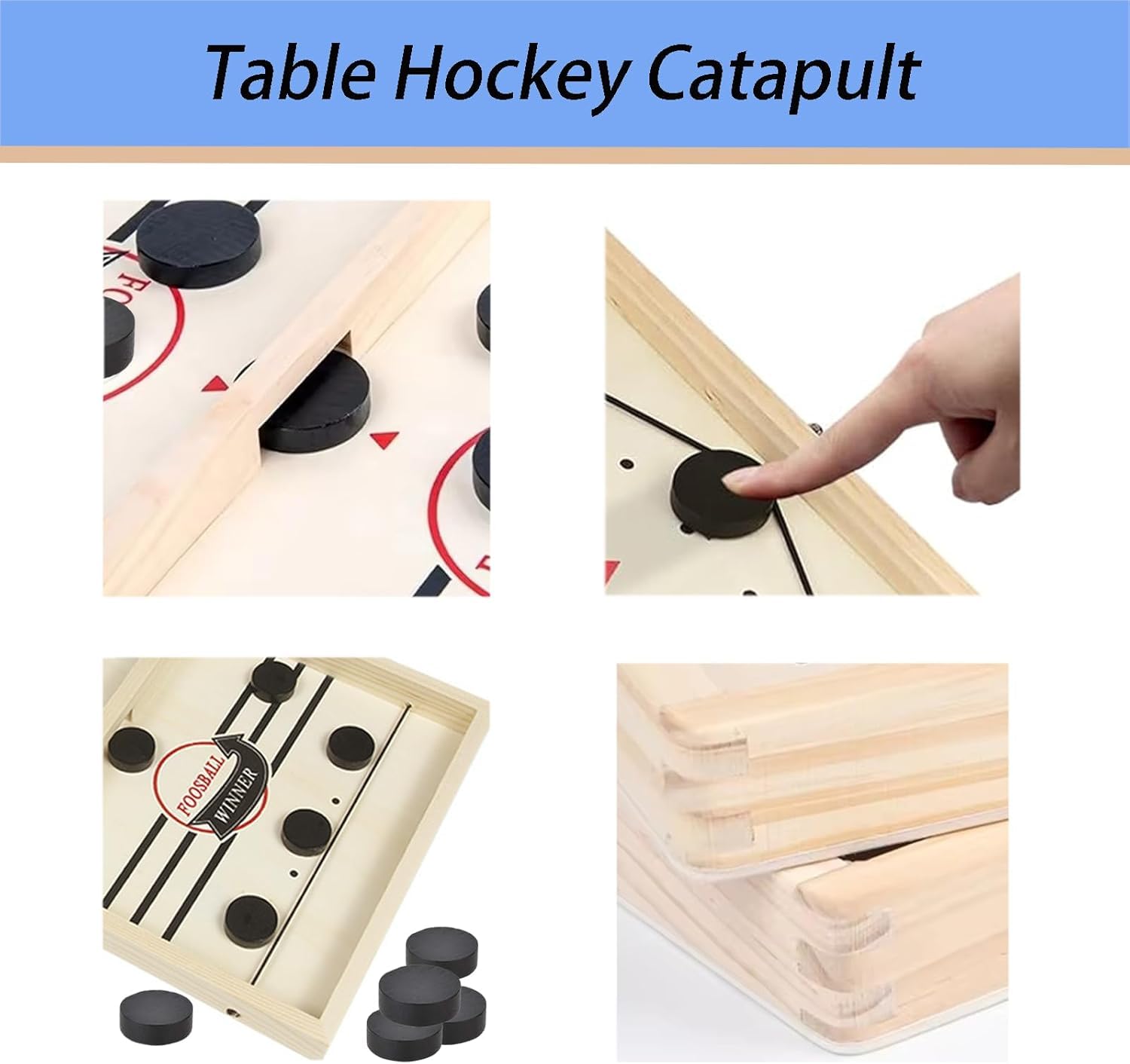 Fast Sling Puck Game - Gioco Da Tavolo Hockey Da Tavolo 2 Giocatori, In Legno, Portatile E Pieghevole, Gioco Interattivo Per Famiglie E Bambini - 6